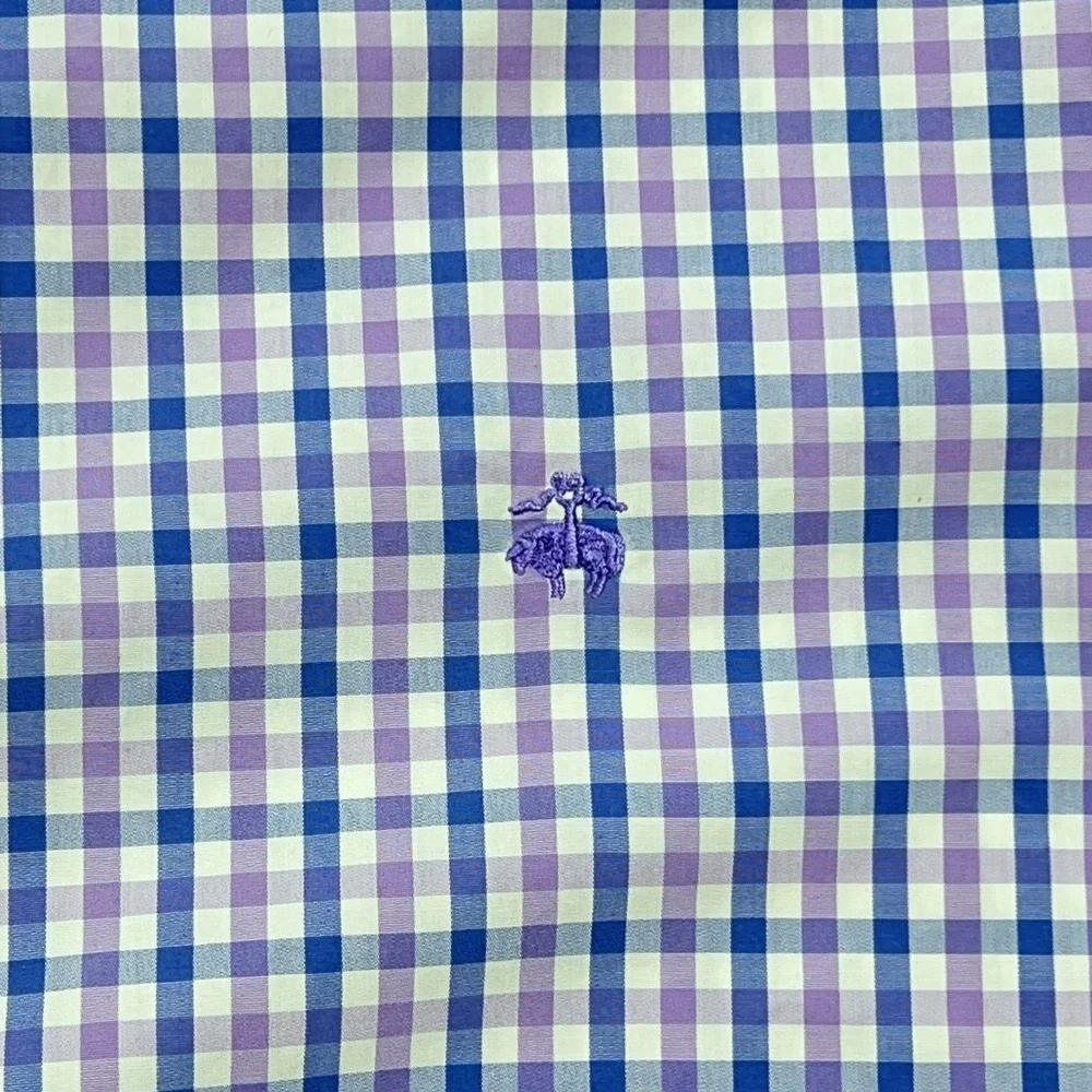 Brooks Brothers Button Down Shirt Men's XL Blue Purple White Plaid‎ Long Sleeve